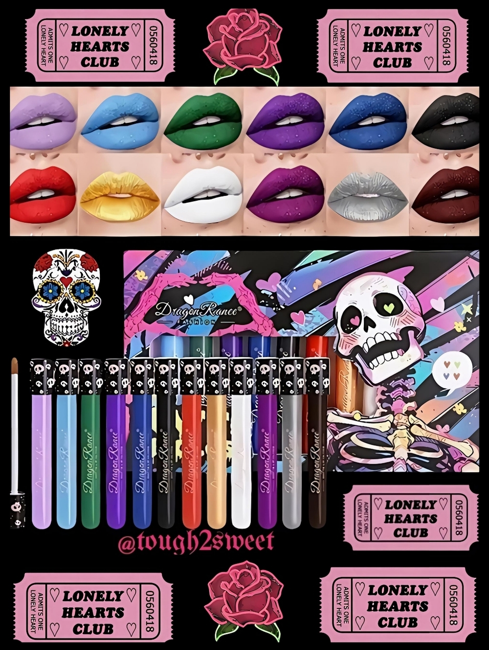 🆕️BOLD GOTHIC DARK MATTE LIPGLOSS BOXED SET OF 12 GOTH/PUNK/EMO
